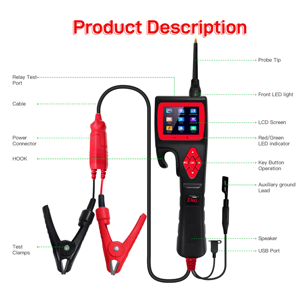 Original Brand Tool - Jdiag P200 Smart Hook Power Probe Circuit Tester Free Update Online For Electronic Systems